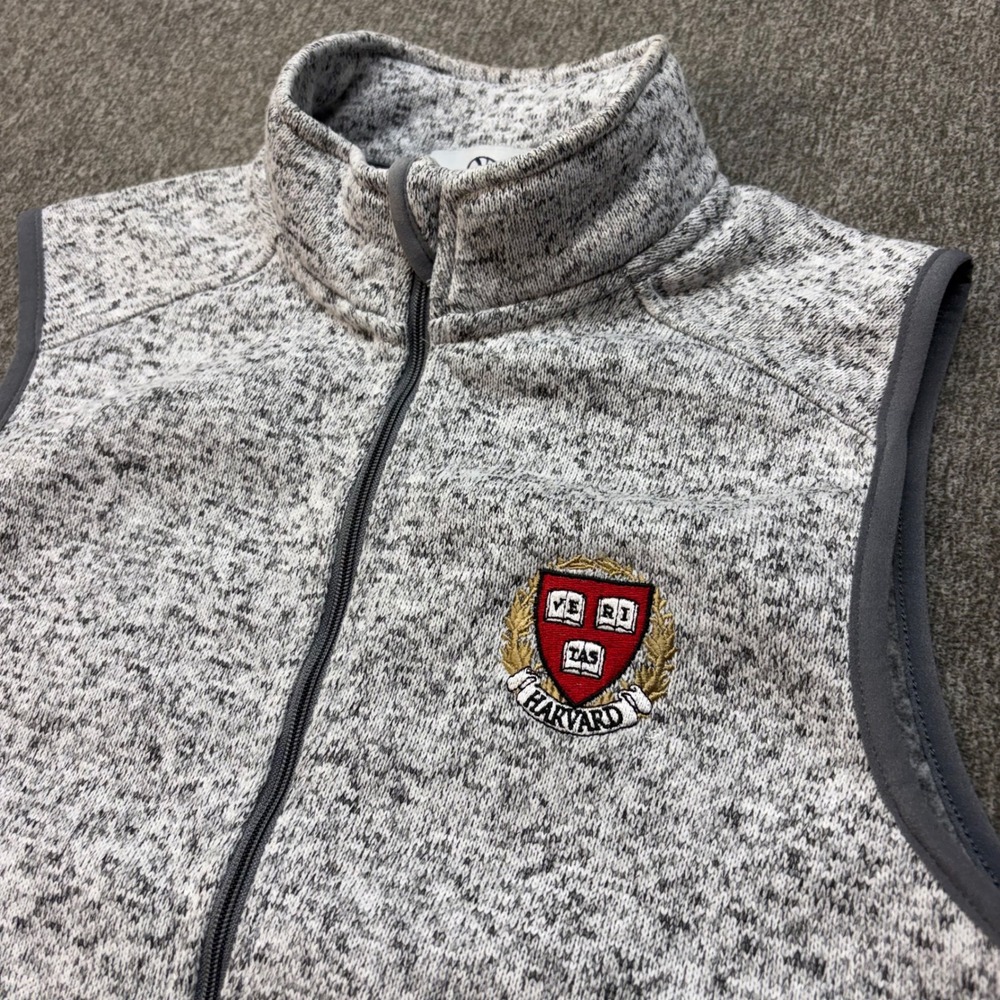 Harvard University Gray Sweater Fleece Full Zip Vest Womens Medium Vantage